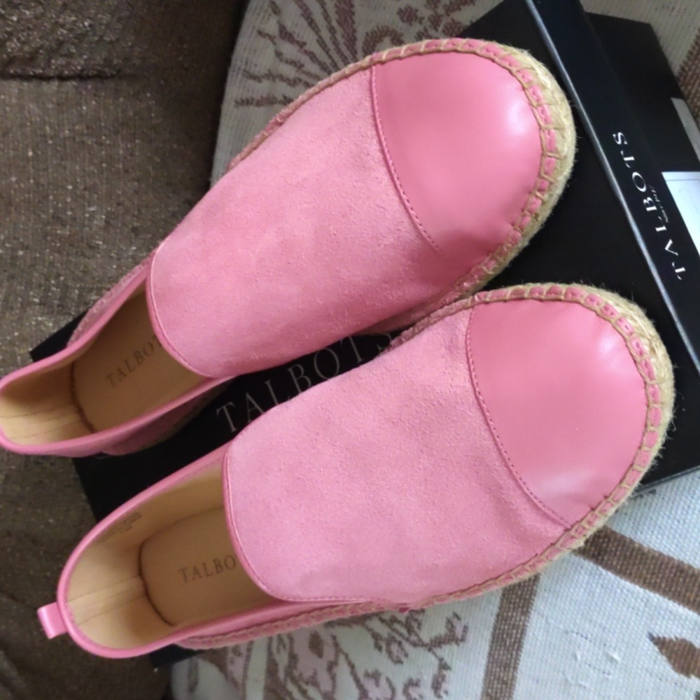 Talbot Suade Desert Rose with leather toe cap, slip on espadrilles Size 8.5